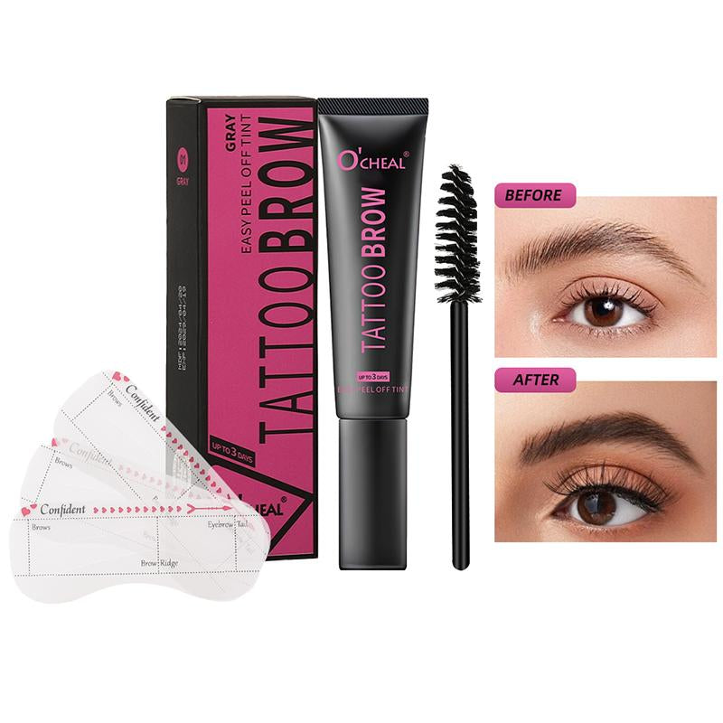 Brow Dye Color Cream Set: Long-Lasting Eyebrow Tinting Cream (Included Brow Stencil + Applicator Brush)